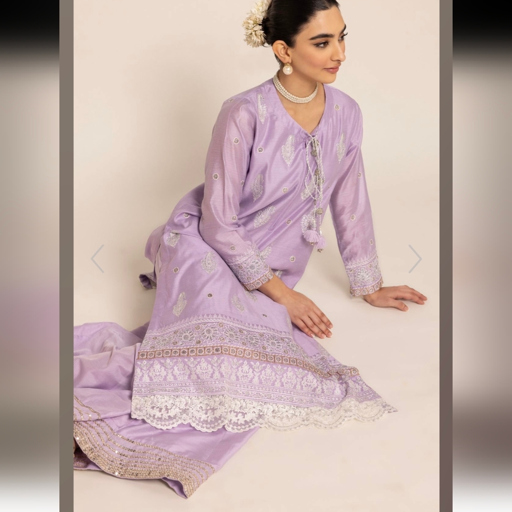 New Khaadi Embroidered Lilac Long Kurta, sz. 12